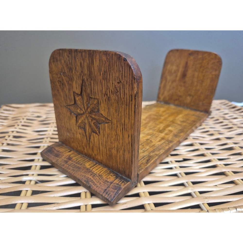 Vintage Handmade Wood Book Trough Magazine Rack Barn Star Folk Art Rustic Decor